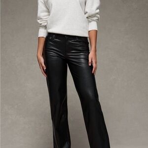 American Eagle Women's Black Stovepipe Wide Leg Leather Pants